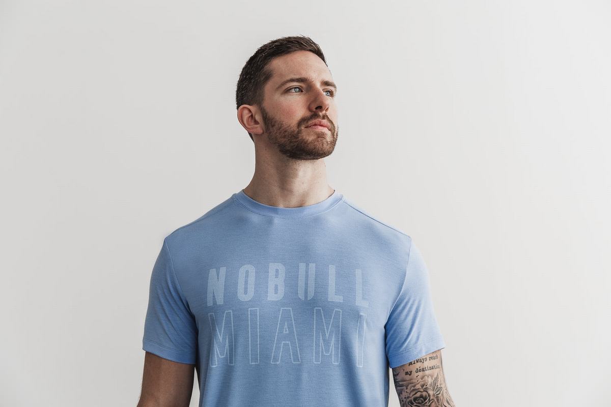 Nobull Miami Men\'s T Shirts Blue | Australia (JH0712)